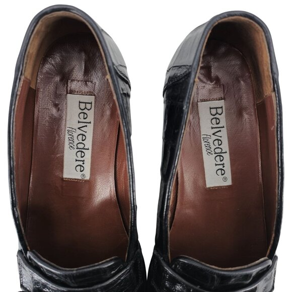 Vintage Belvedere Exotic Full Crocodile Black Dress Shoes Men 8.5 Tassel Loafer - Picture 5 of 12